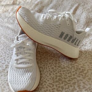NOBULL White Athletic Running Shoes with Orange Outsole